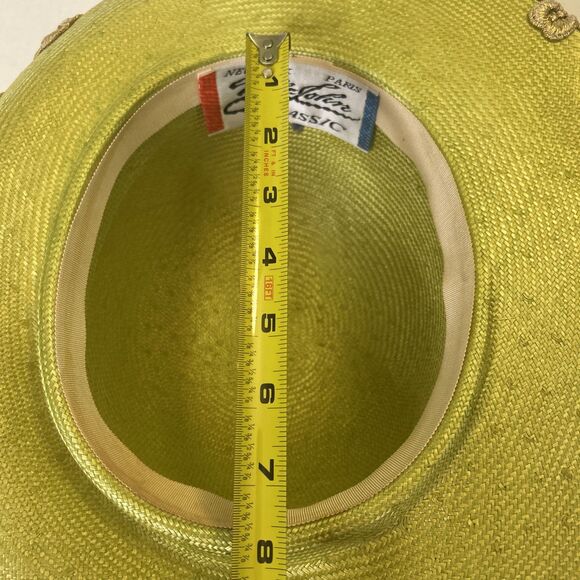 Mr John Vintage Hat 1980s style wide brim green gold white trim Flawed stained main image 6